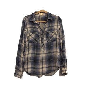 Cloth & Stone Anthropologie Blue Plaid Popover Top